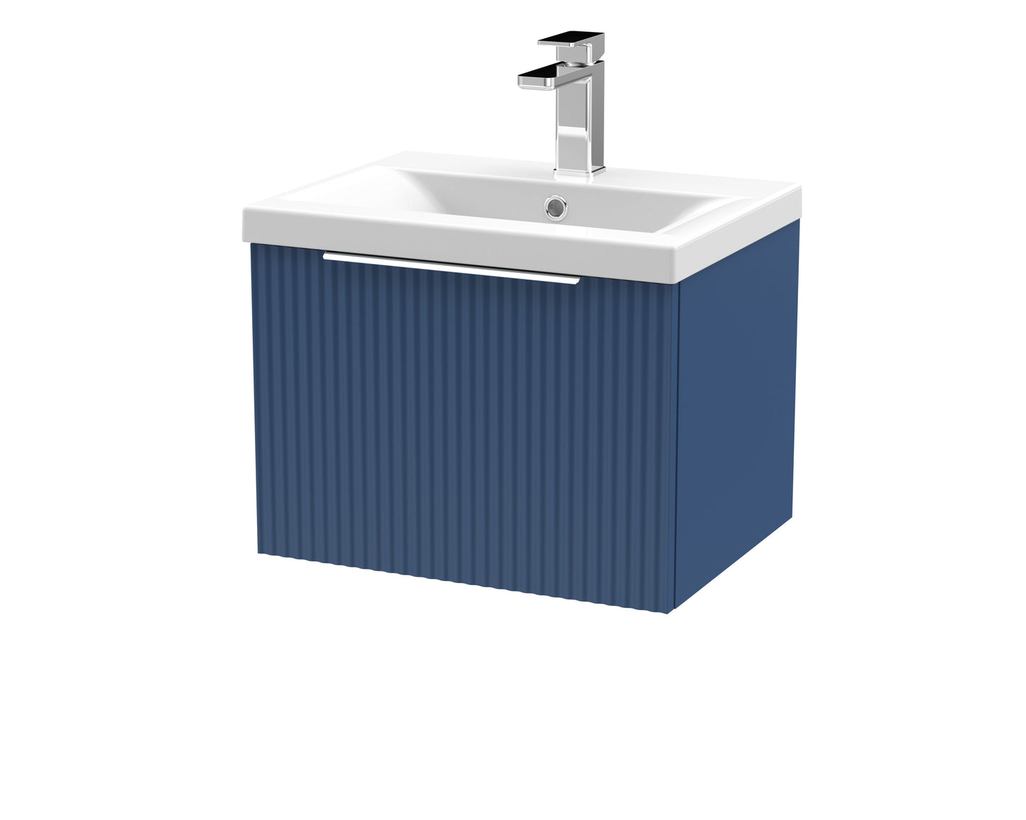 Hudson Reed Fluted 500mm Satin Blue Wall Hung Single Drawer Vanity Unit With Basin
