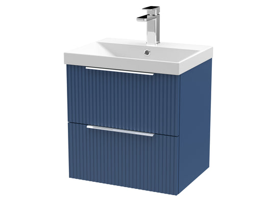 Hudson Reed Fluted 500mm Satin Blue Wall Hung 2-Drawer Vanity Unit with Basin