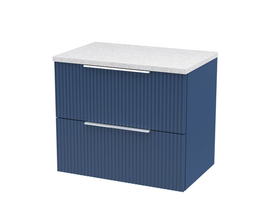 Hudson Reed Fluted 600mm Satin Blue Wall Hung 2-Drawer Vanity Unit With Laminate Top