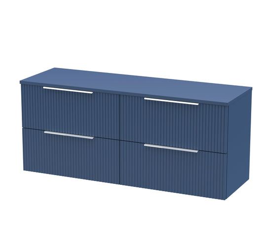 Hudson Reed Fluted 1200mm Satin Blue Wall Hung 4-Drawer Vanity with Worktop