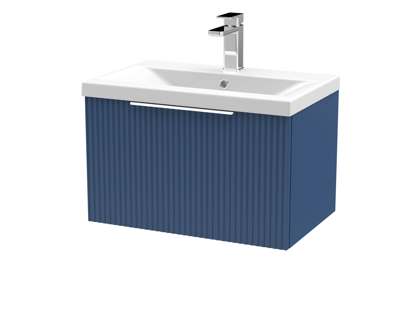 Hudson Reed Fluted Satin Blue 600mm Wall Hung Single Drawer Vanity Unit With Basin