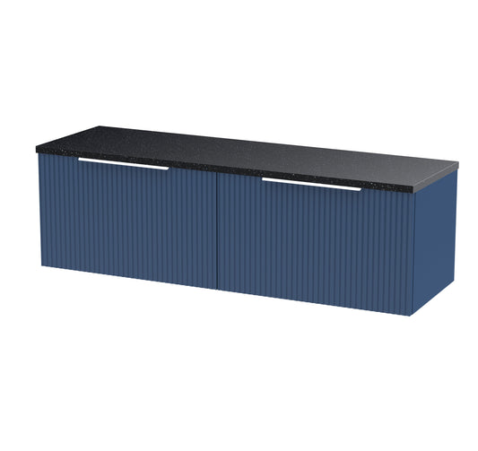 Hudson Reed Fluted 1200mm Satin Blue Wall Hung 2-Drawer Vanity Unit With Laminate Worktop