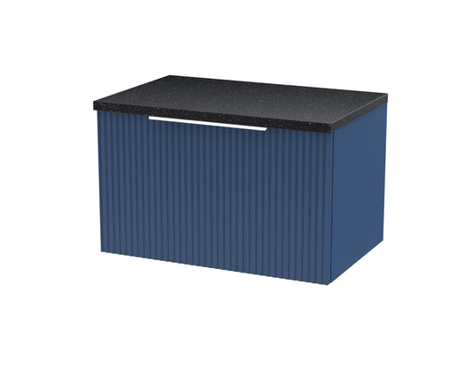 Hudson Reed Fluted 600mm Satin Blue Wall Hung Single Drawer Vanity With Laminate Top