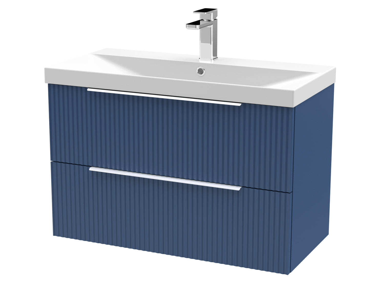 Hudson Reed Fluted 800mm Satin Blue Wall Hung 2-Drawer Vanity With Ceramic Basin