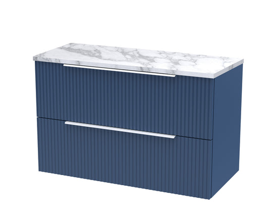 Hudson Reed Fluted 800mm Wall Hung 2-Drawer Vanity Unit With Laminate Worktop