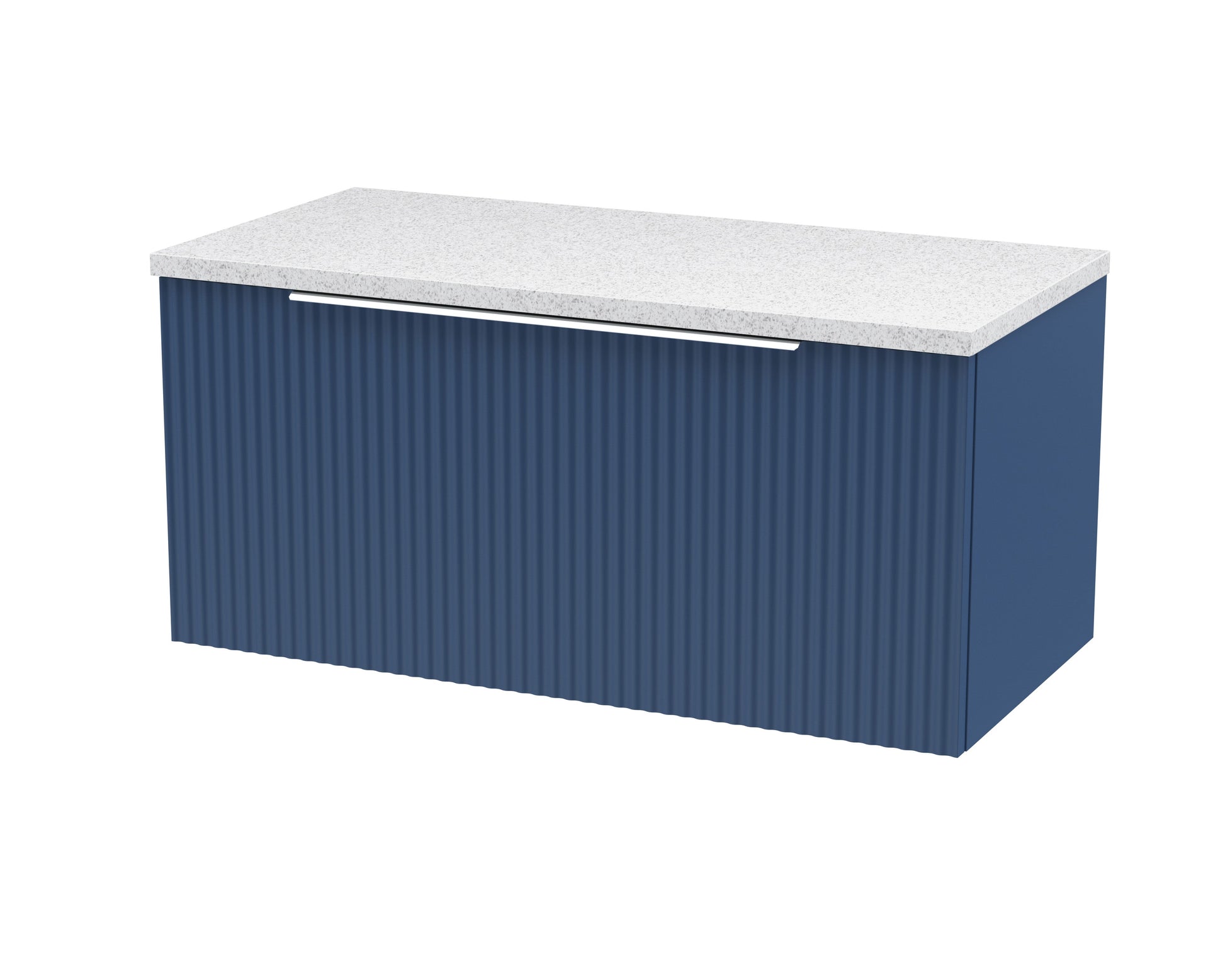 Hudson Reed Fluted 800mm Satin Blue Wall Hung Single Drawer Vanity With Laminate Top
