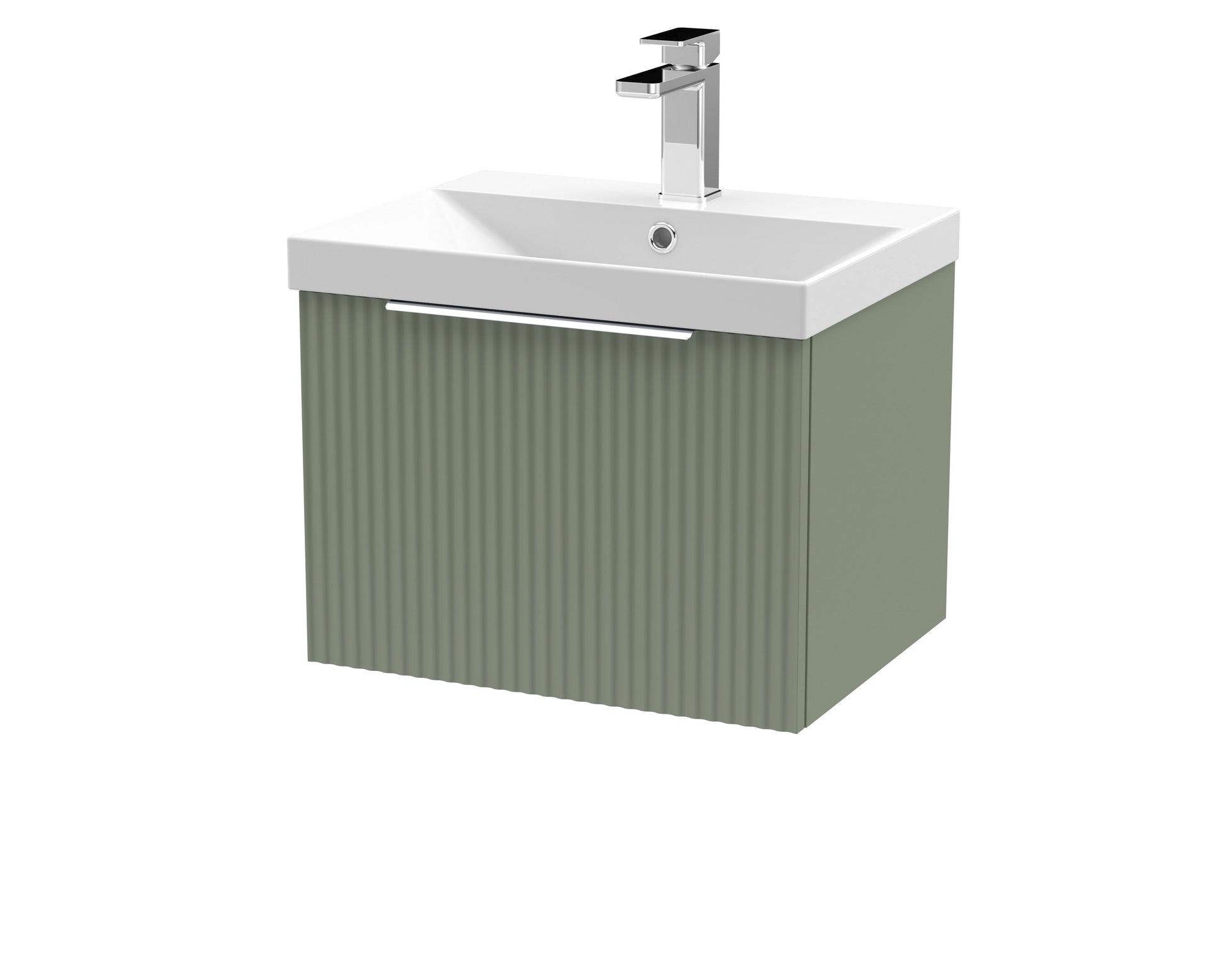 Hudson Reed Fluted 500mm Satin Green Wall Hung Single Drawer Vanity and Basin