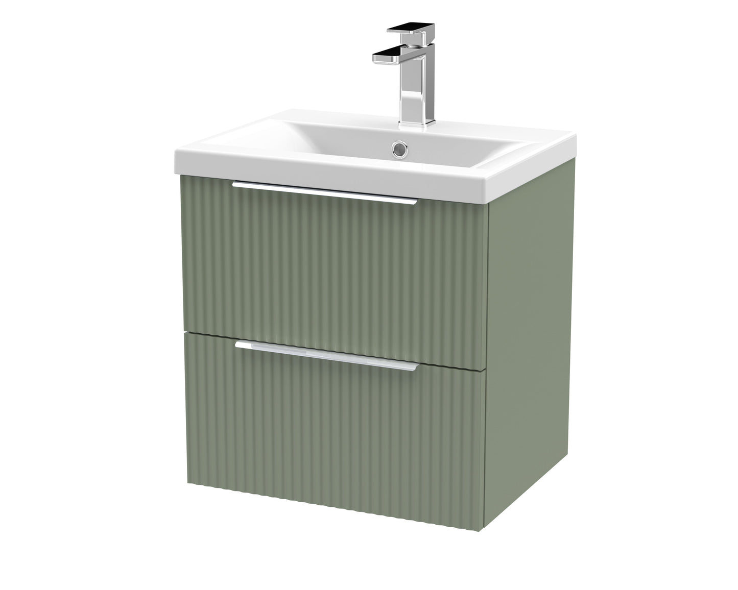 Hudson Reed Fluted 500mm Satin Green 2-Drawer Wall Hung Vanity Unit With Basin