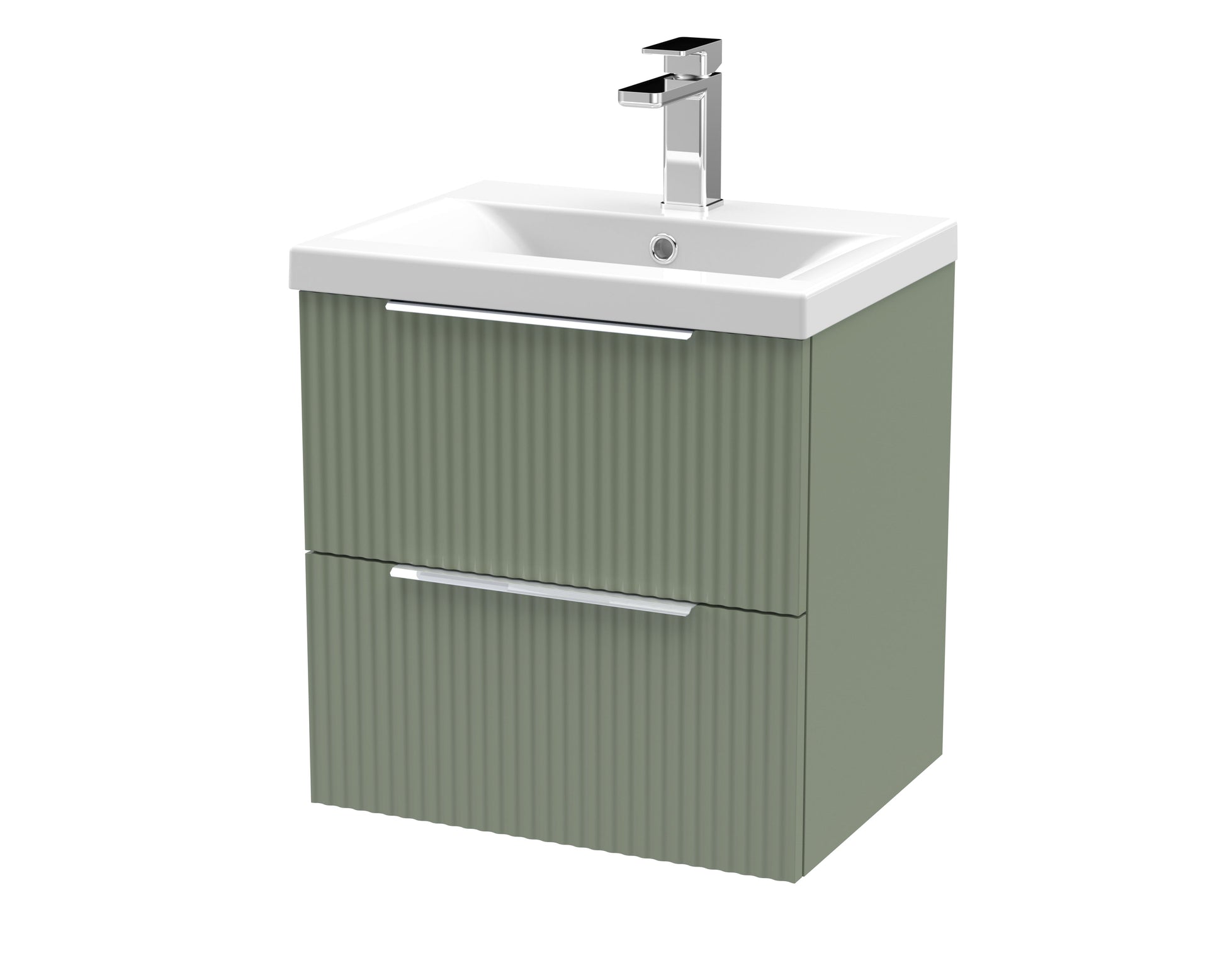 Hudson Reed Fluted 500mm Satin Green 2-Drawer Wall Hung Vanity Unit With Basin