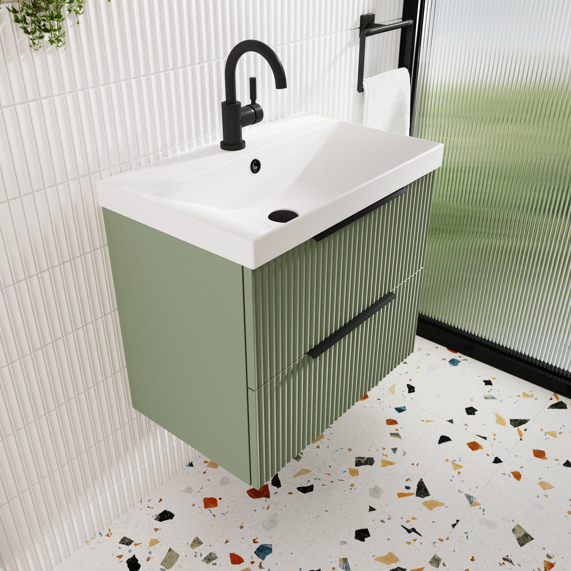 Hudson Reed Fluted 500mm Wall Hung 2-Drawer Vanity Unit With Basin