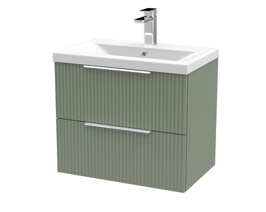 Hudson Reed Fluted 600mm Satin Green Wall Hung 2-Drawer Vanity Unit With Basin