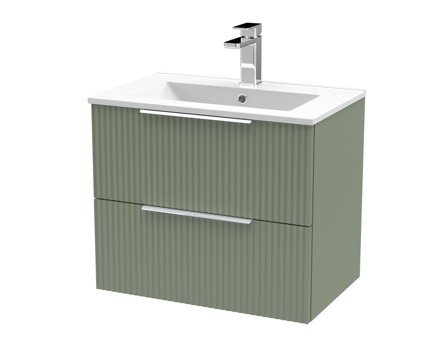 Hudson Reed Fluted 600mm Satin Green Wall Hung 2-Drawer Vanity and Basin