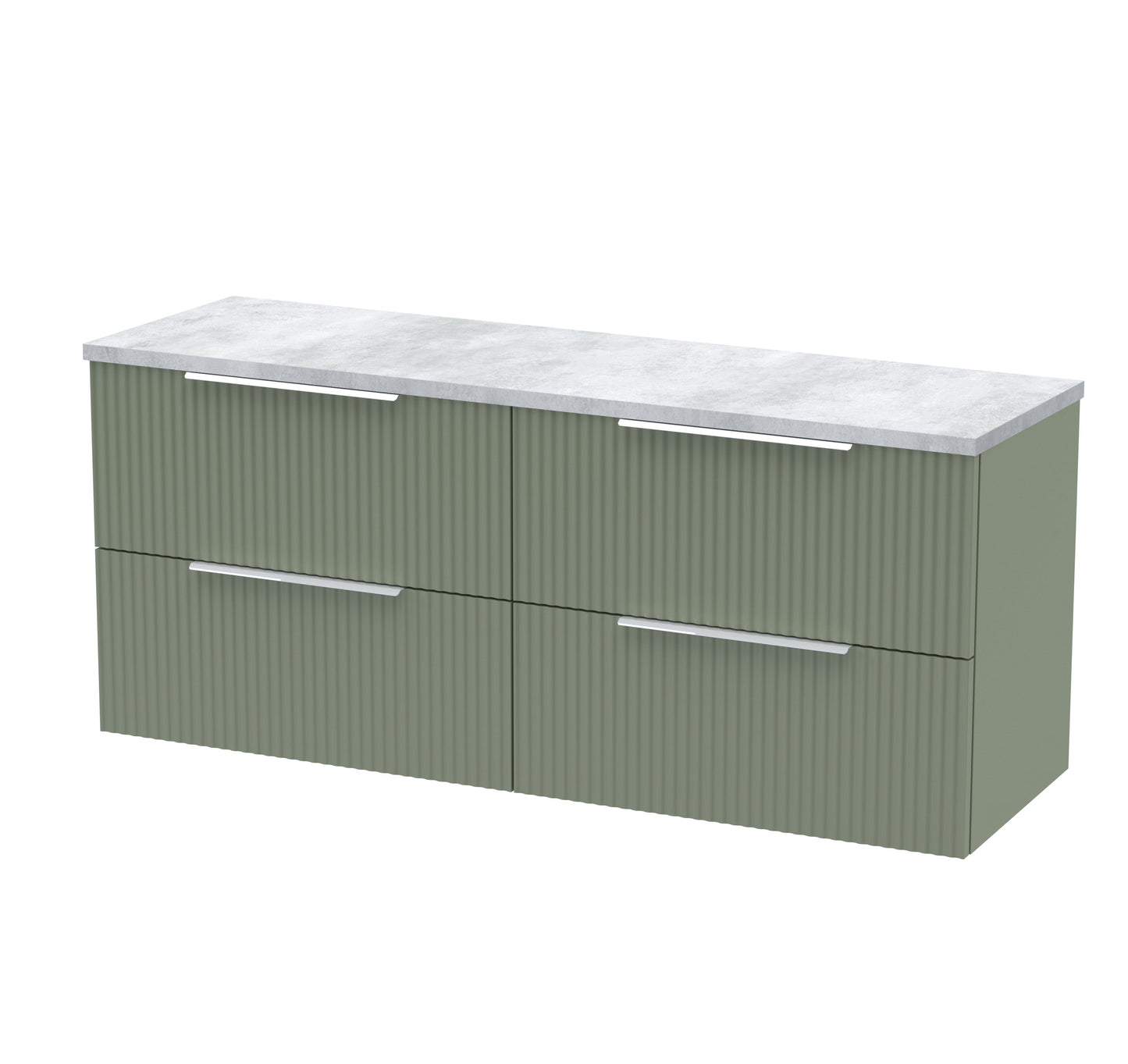 Hudson Reed Fluted 1200mm Satin Green Wall Hung 4-Drawer Vanity Unit With Laminate Worktop