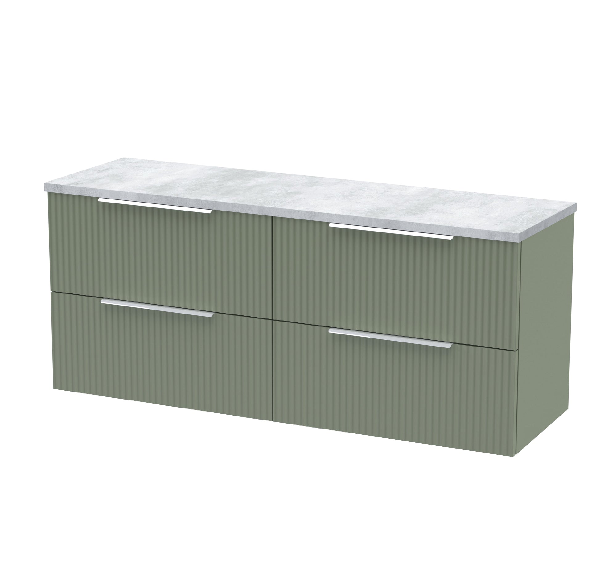 Hudson Reed Fluted 1200mm Satin Green Wall Hung 4-Drawer Vanity Unit With Laminate Worktop