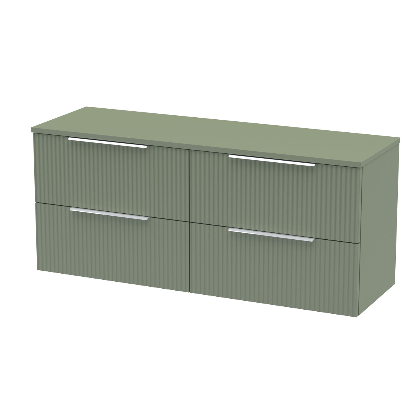 Hudson Reed Fluted 1200mm Satin Green Wall Hung 4-Drawer Vanity Unit With Worktop