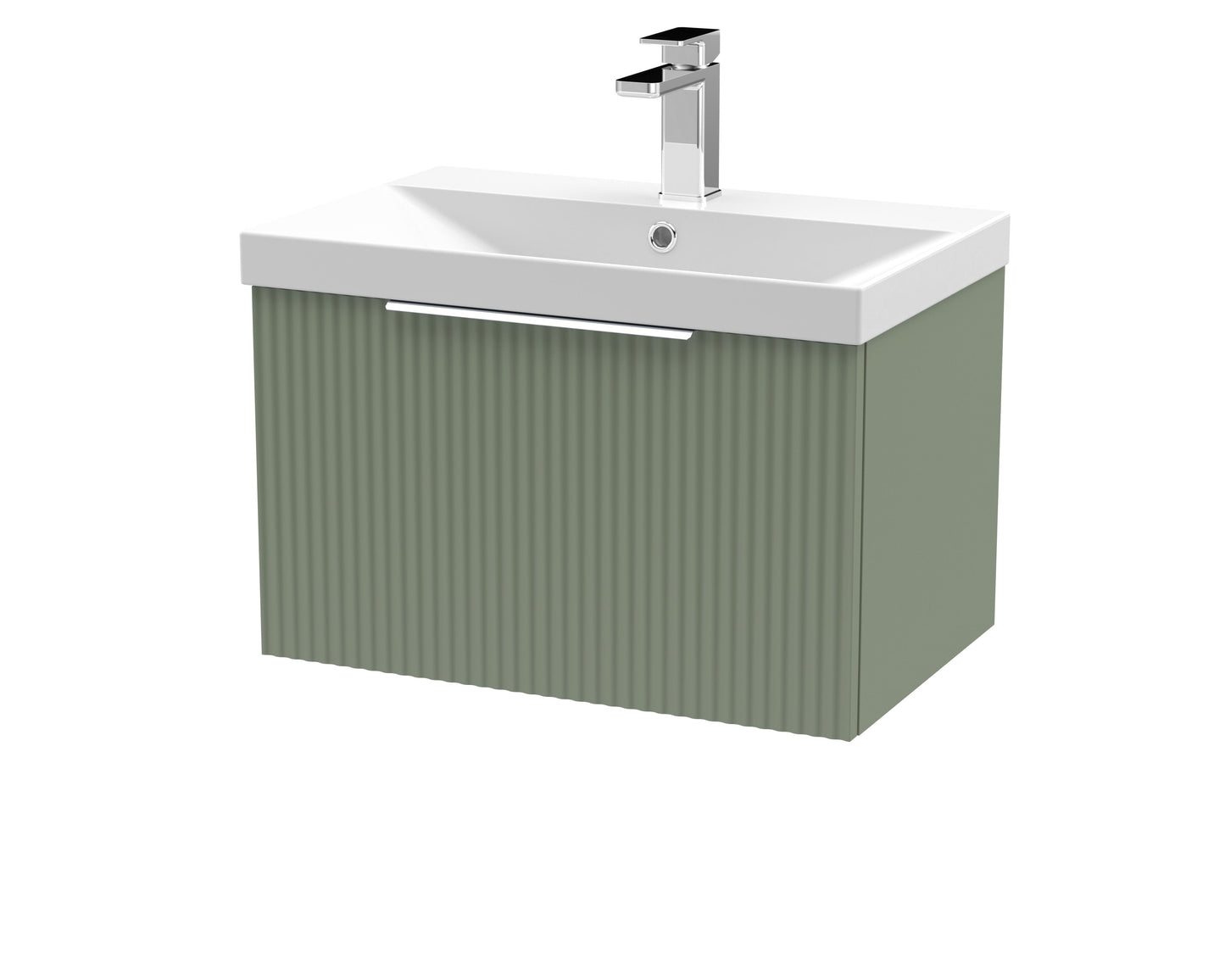 Hudson Reed Fluted 600mm Satin Green Wall Hung Single Drawer Vanity Unit With Basin