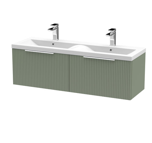 Hudson Reed Fluted 1200mm Wall Hung 2-Drawer Vanity and Double Basin