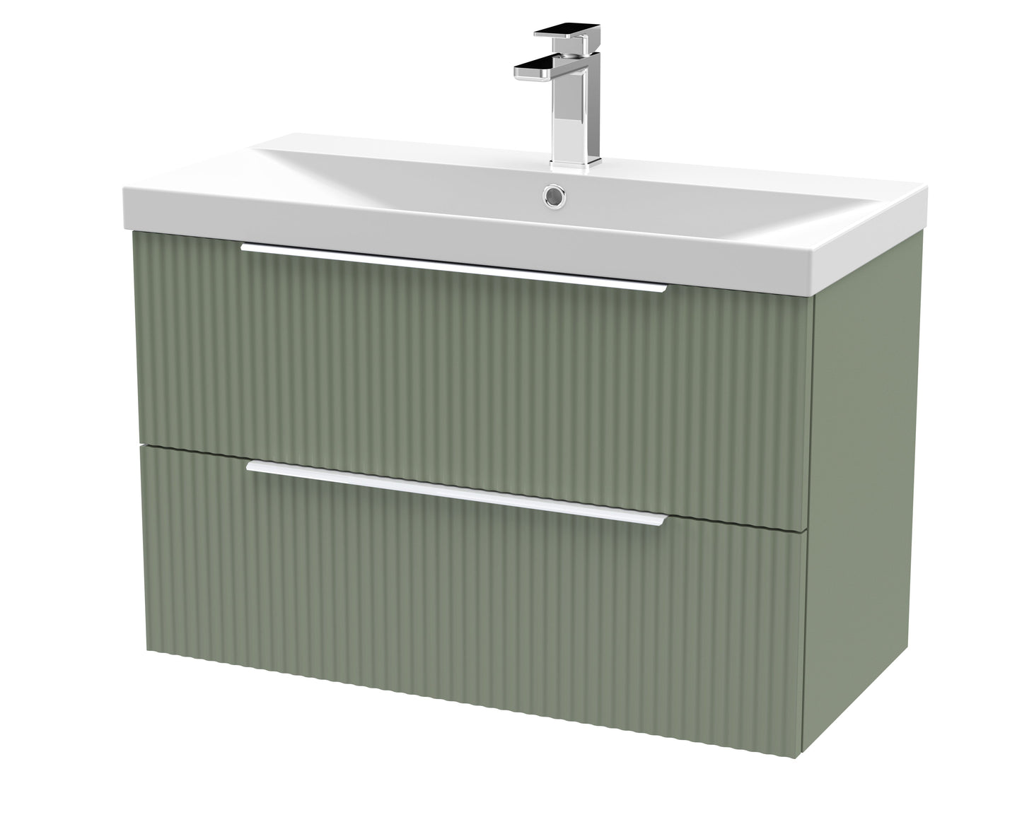 Hudson Reed Fluted 800mm Satin Green Wall Hung 2-Drawer Vanity Unit with Basin