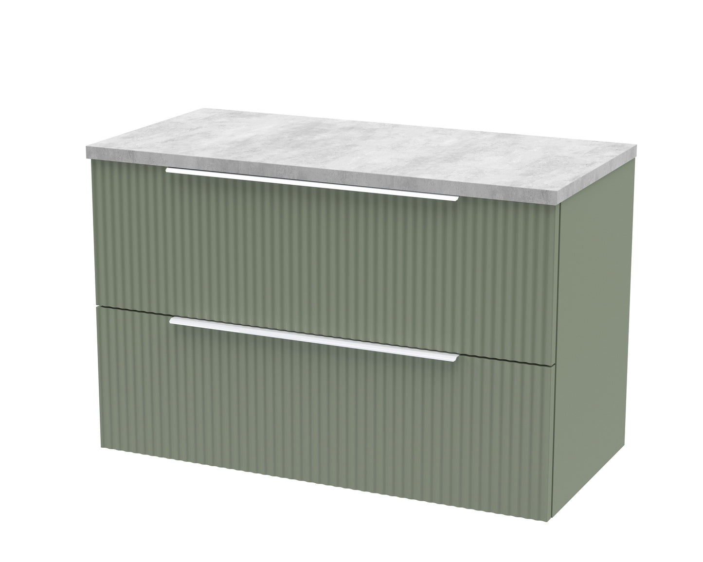 Hudson Reed Fluted 800mm Satin Green Wall Hung 2-Drawer Vanity Unit With Laminate Worktop
