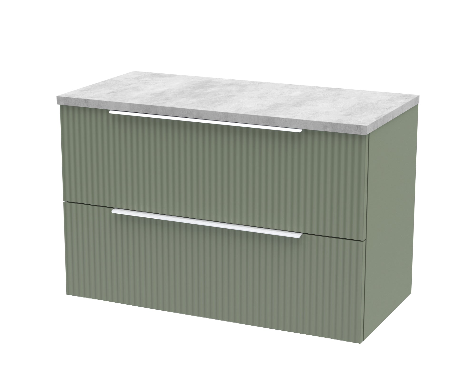 Hudson Reed Fluted 800mm Satin Green Wall Hung 2-Drawer Vanity Unit With Laminate Worktop