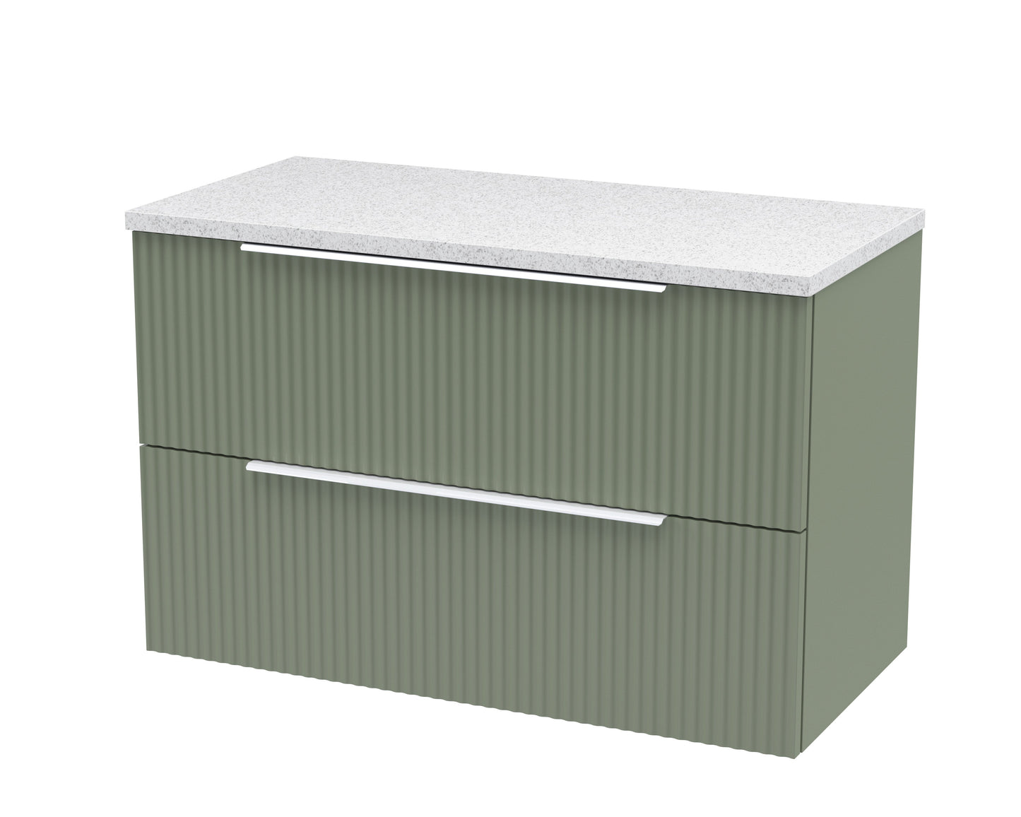 Hudson Reed Fluted 800mm Wall Hung Satin Green 2-Drawer Vanity Unit With Laminate Top