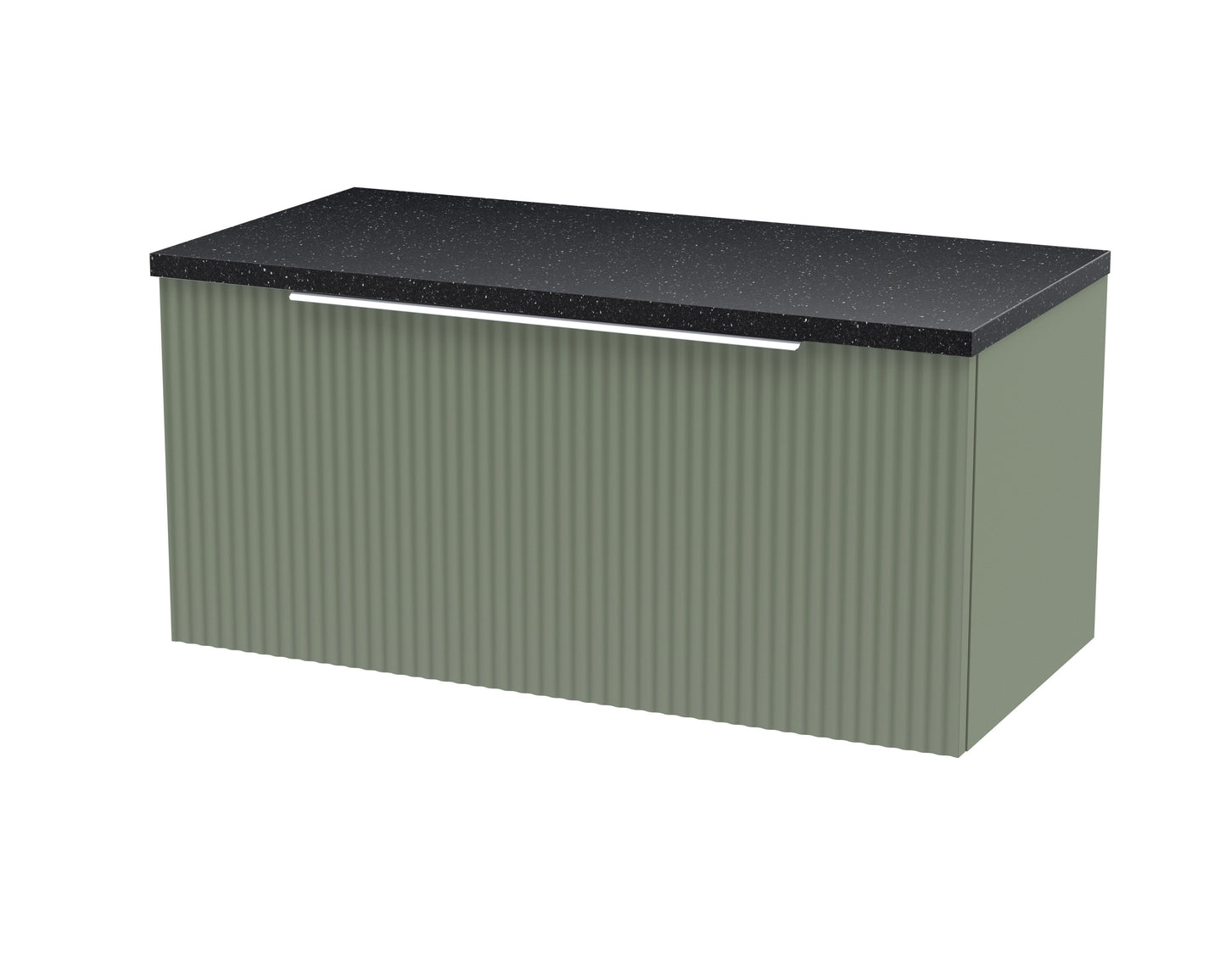 Hudson Reed Fluted 800mm Satin Green Wall Hung Single Drawer Vanity Unit With Laminate Worktop