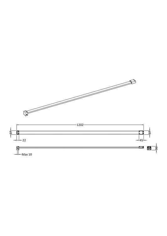 Wetroom Screen Accessories Flat Support Bar, 1202mm
