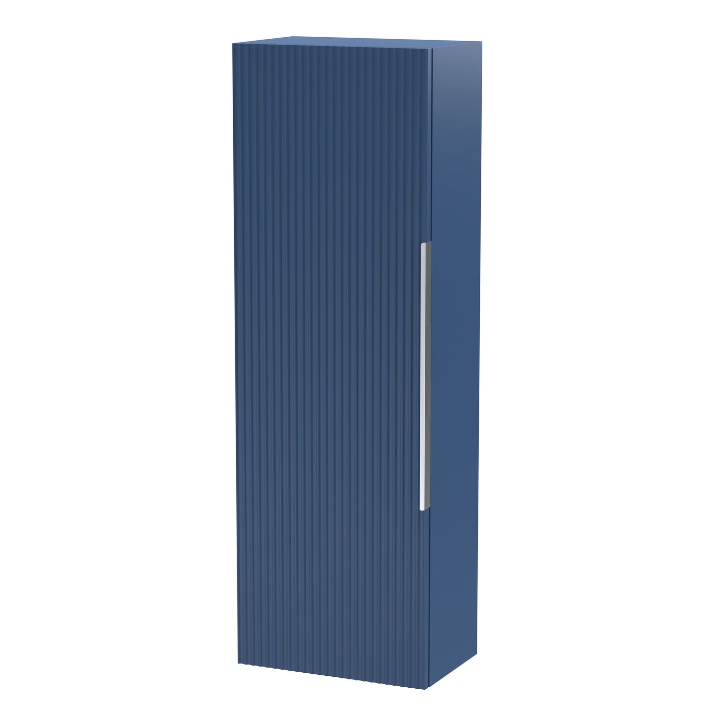 Hudson Reed Fluted 400mm 1 Door Satin Blue Wall Hung Tall Cabinet With Handles