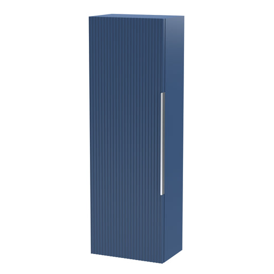 Hudson Reed Fluted 400mm 1 Door Satin Blue Wall Hung Tall Cabinet With Handles