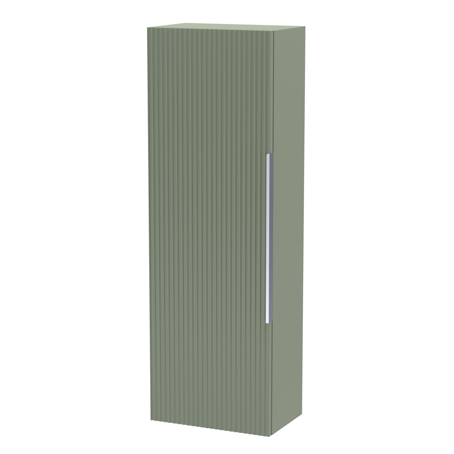 Hudson Reed Fluted 400mm 1 Door Satin Green Wall Hung Tall Cabinet With Handles