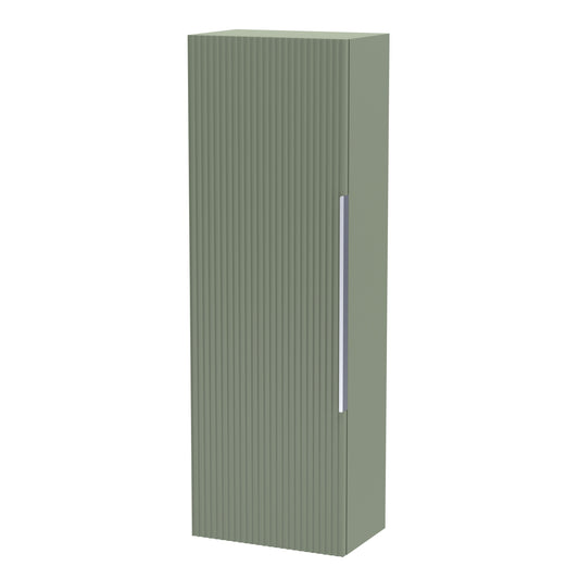Hudson Reed Fluted 400mm 1 Door Satin Green Wall Hung Tall Cabinet With Handles