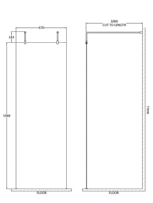 700mm Wetroom Screen With Arms and Feet