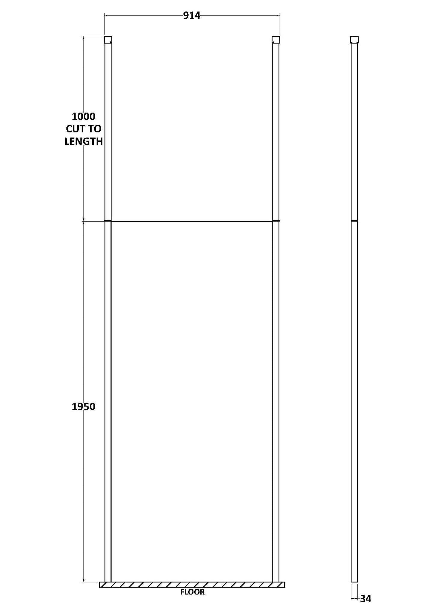 900mm Wetroom Screen With Ceiling Post