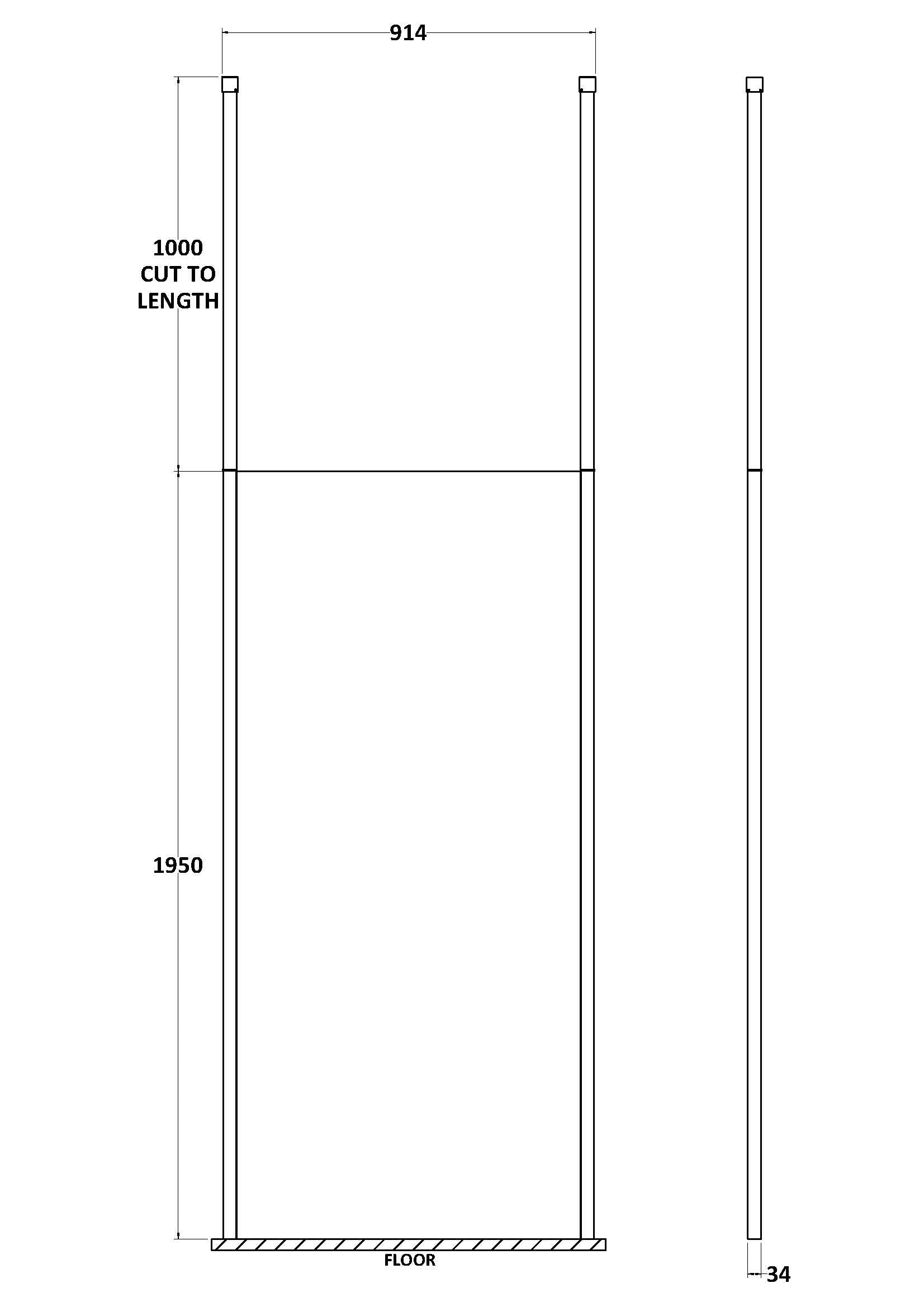 900mm Wetroom Screen With Ceiling Post
