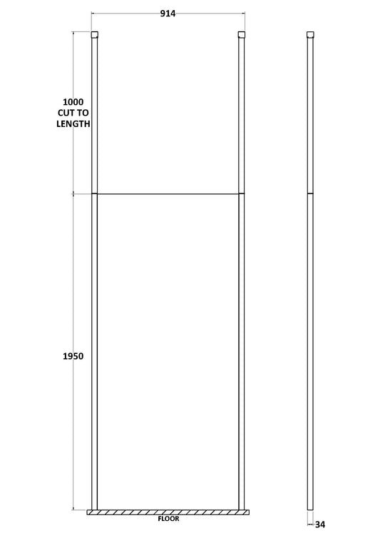 900mm Wetroom Screen With Ceiling Post