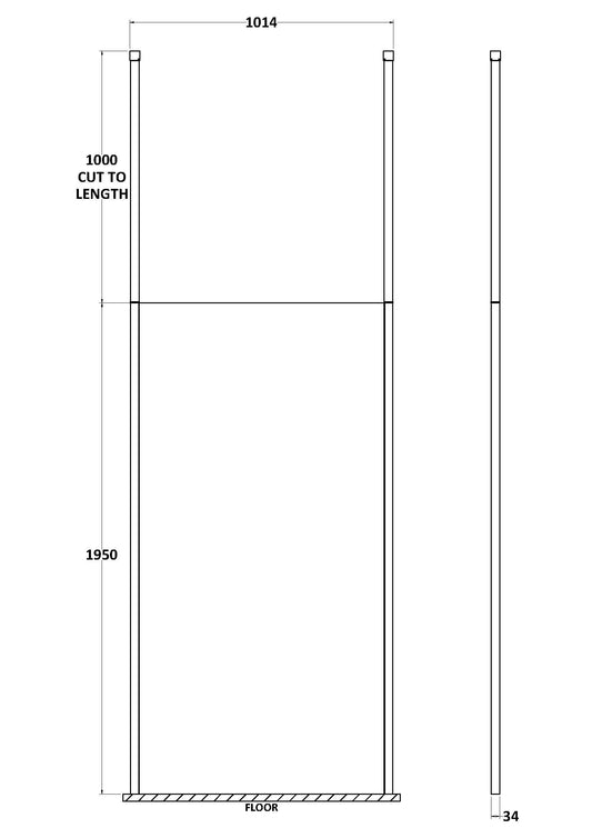 1000mm Wetroom Screen With Ceiling Post