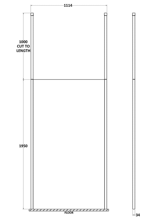 1100mm Wetroom Screen with Ceiling Posts