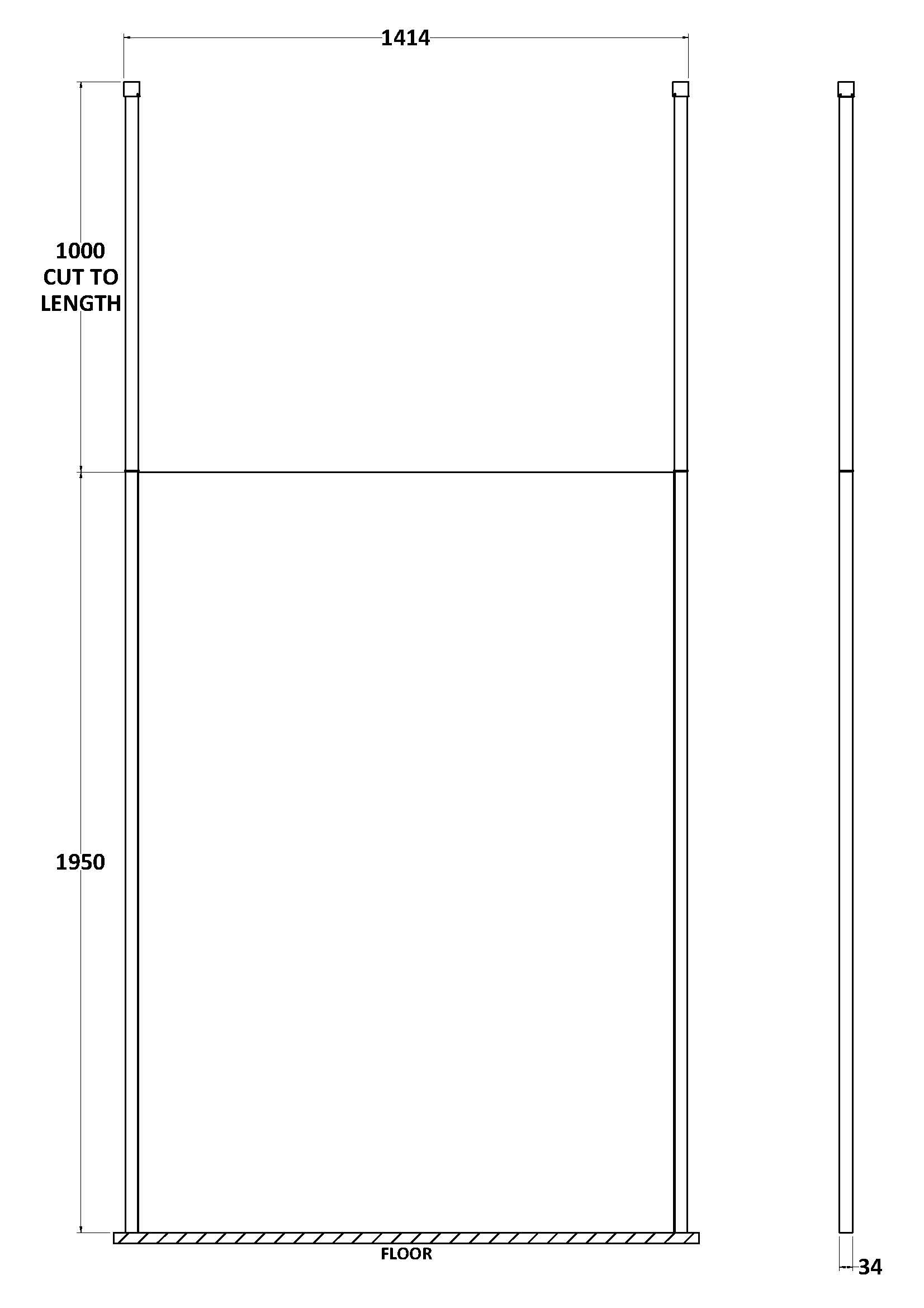 Hudson Reed 1400mm Wetroom Screen With Ceiling Post