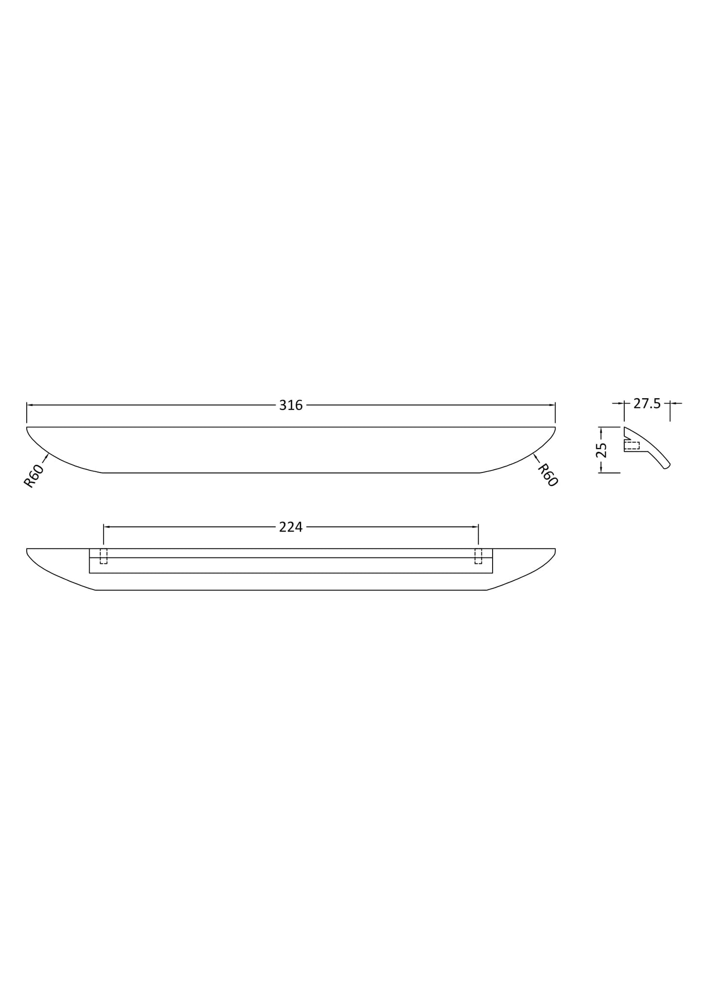 Handles Finger Pull Handle 224mm Centres