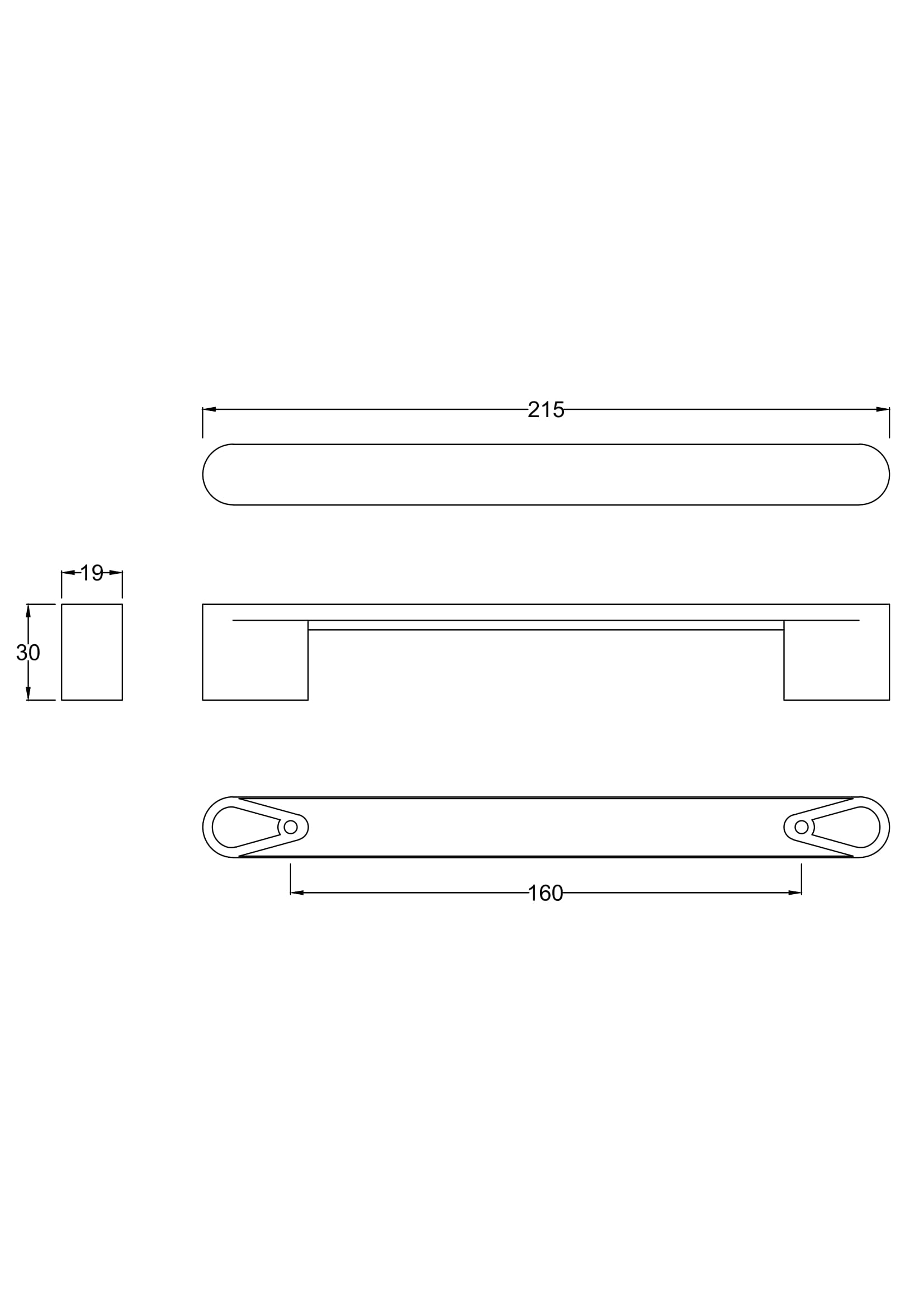 Handles Rounded D Handle 160mm Centres