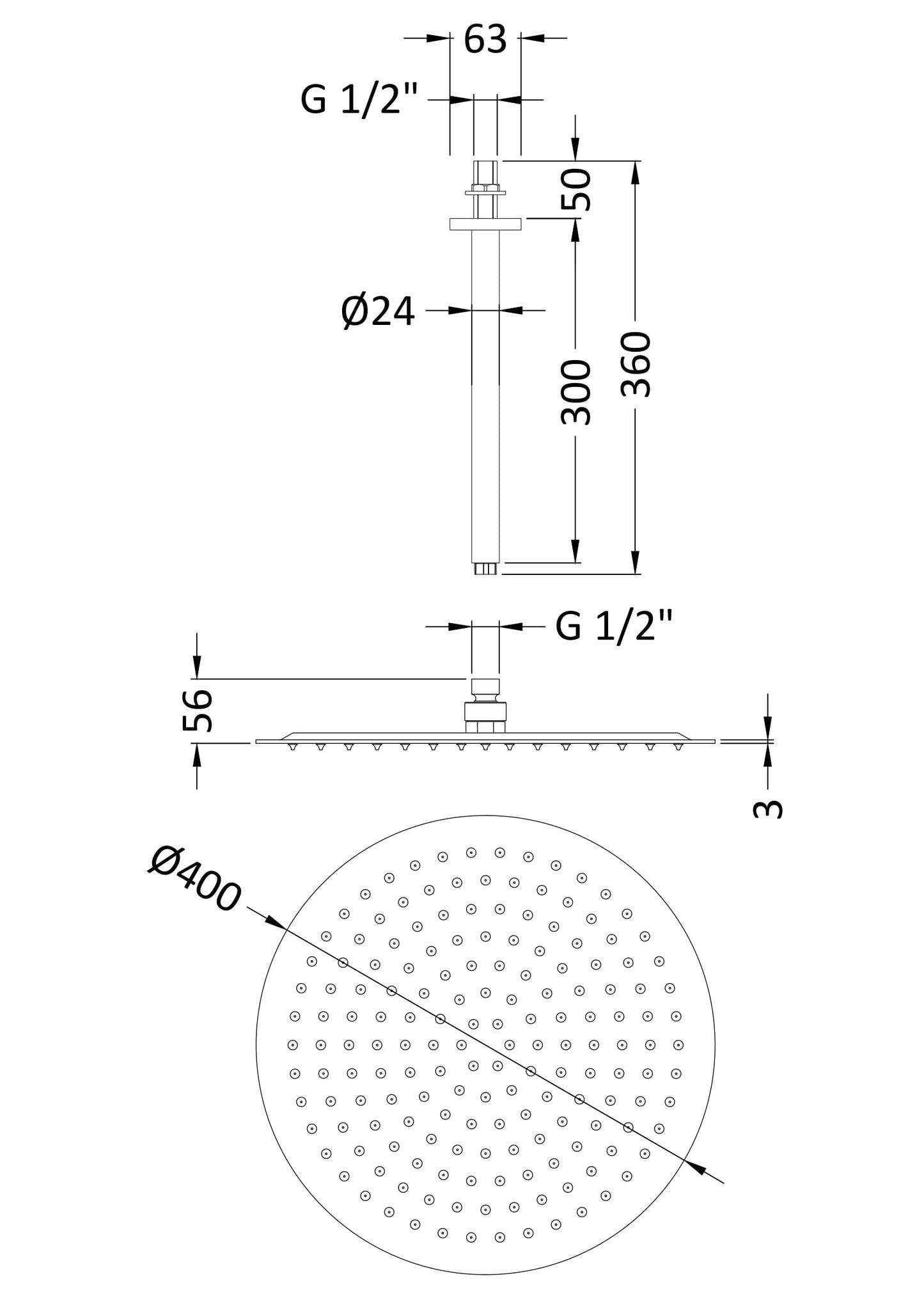 Hudson Reed Fixed Heads 400mm Chrome Ceiling Mounted Shower Head With Arm