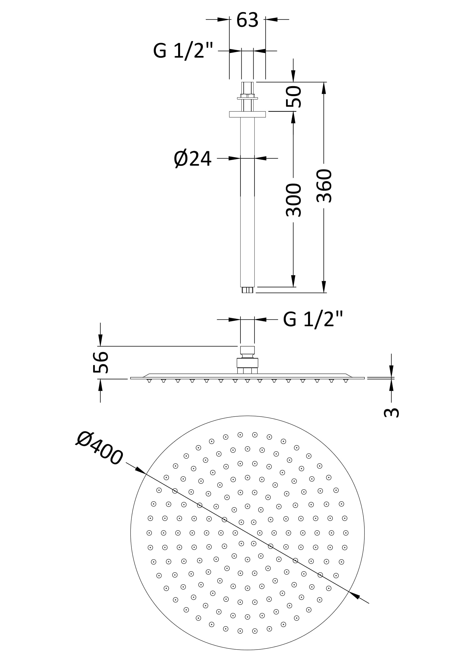 Hudson Reed Fixed Heads 400mm Chrome Ceiling Mounted Shower Head With Arm