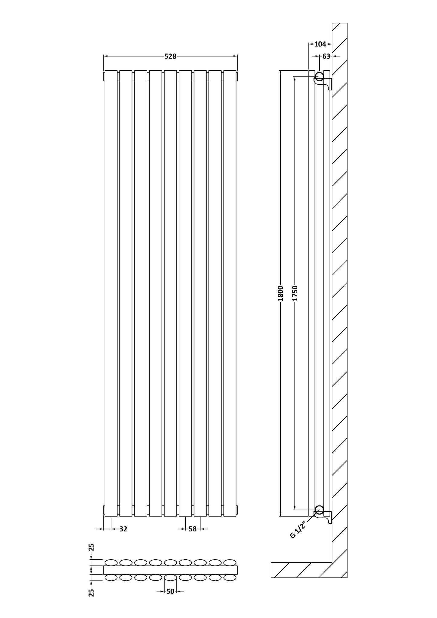 Vertical Double Panel Radiator 1800 x 528mm