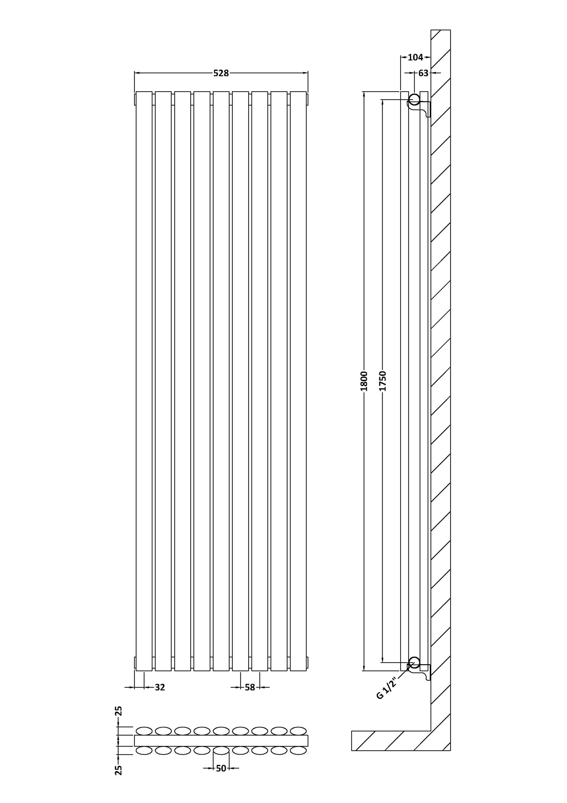 Vertical Double Panel Radiator 1800 x 528mm