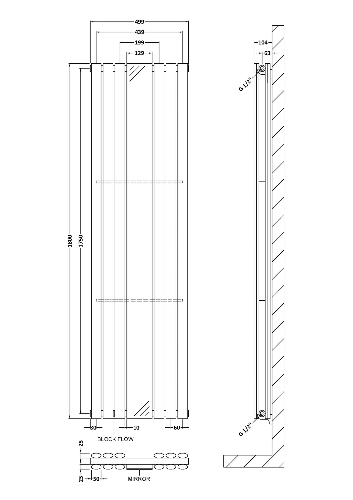 Double Panel Radiator With Mirror 1800 x 499mm
