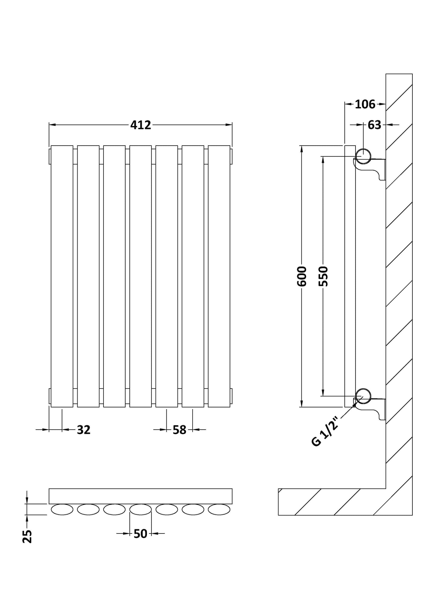 Horizontal Single Panel Radiator 600 x 412mm