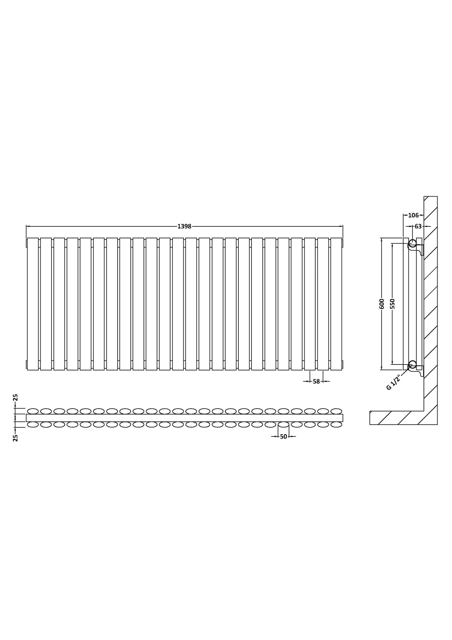 Horizontal Double Panel Radiator 600 x 1398mm