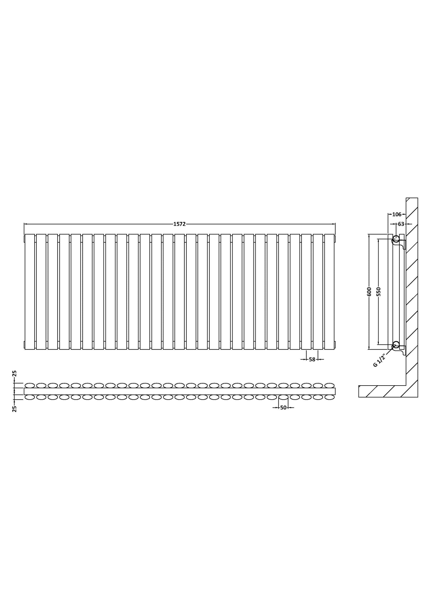 Horizontal Double Panel Radiator 600 x 1572mm