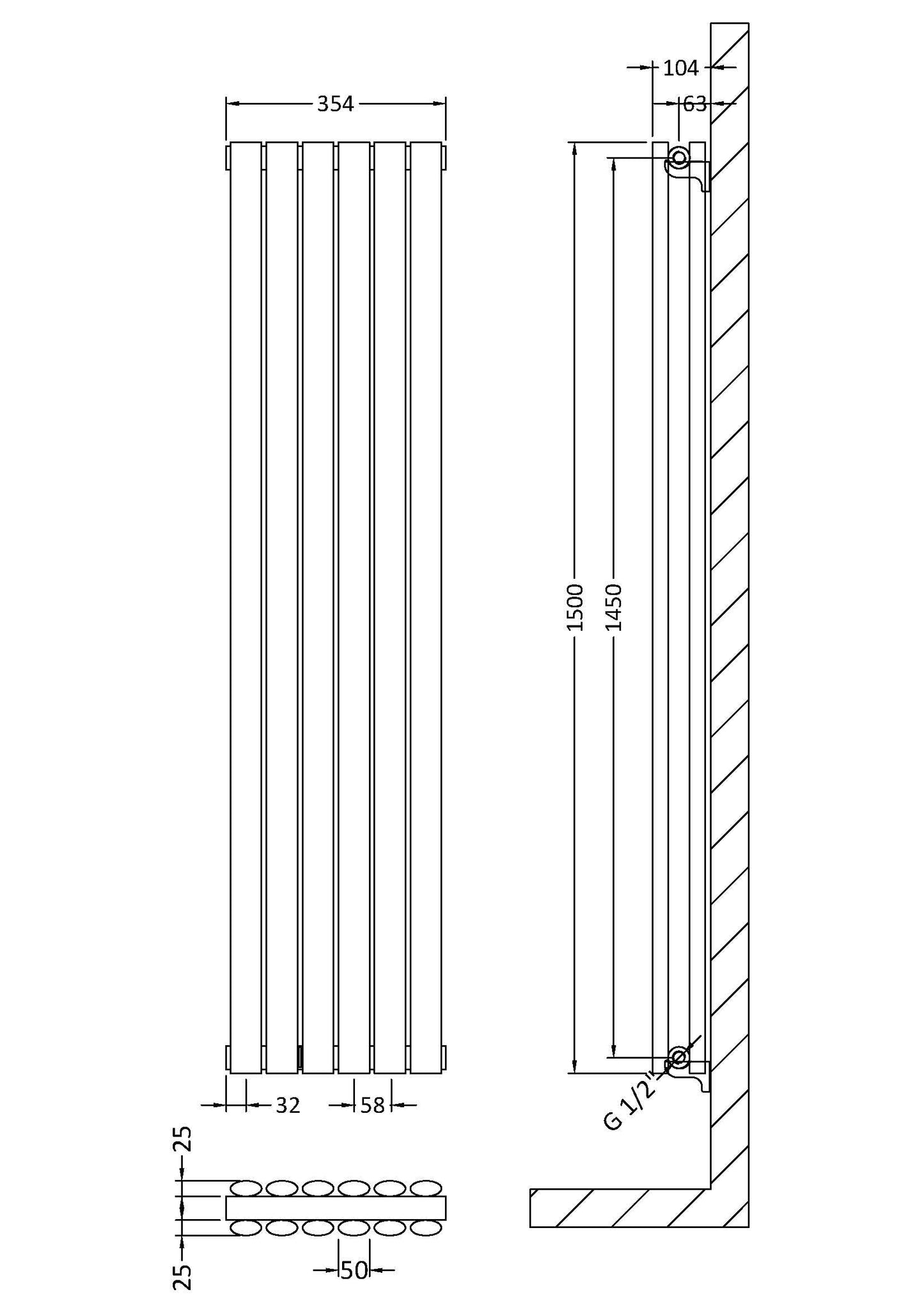 Double Panel Designer Radiator 1500 x 354mm