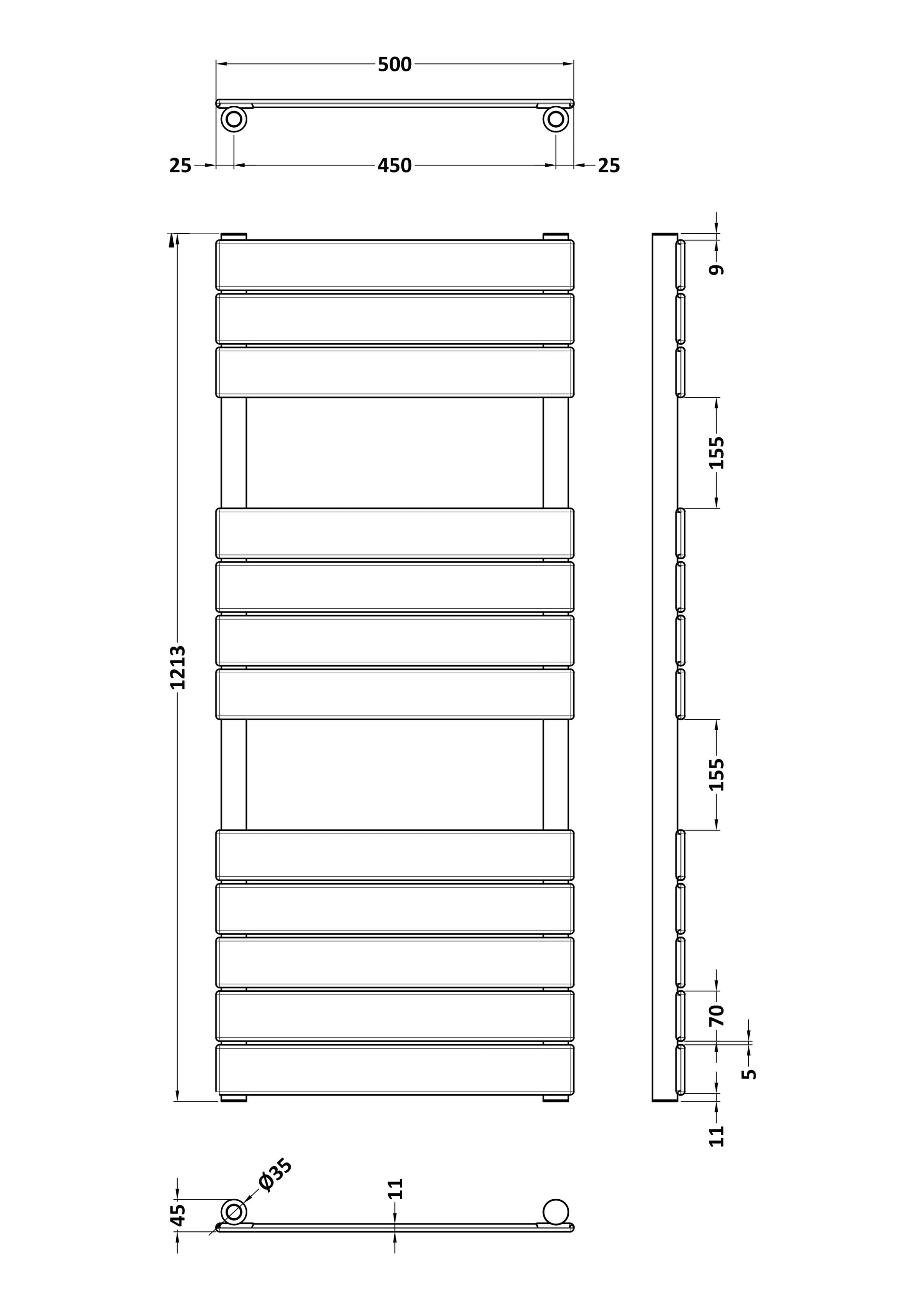 Piazza Square Flat Towel Radiator 1213mm x 500mm